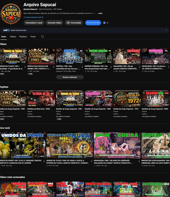 Canal Arquivo Sapucaí no YouTube
